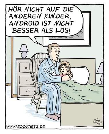 Teddy Tietz Cartoon der Kalenderwoche 5 - Vergleich Android und iOS