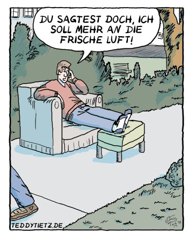 Teddy Tietz Cartoon der Kalenderwoche 34 - Couchpotato an frischer Luft