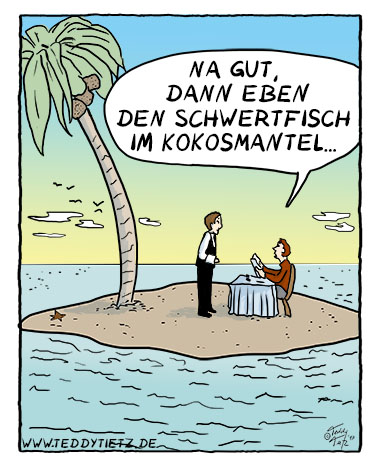 Teddy Tietz Cartoon der Kalenderwoche 3 - Schwertfisch im Kokosmantel