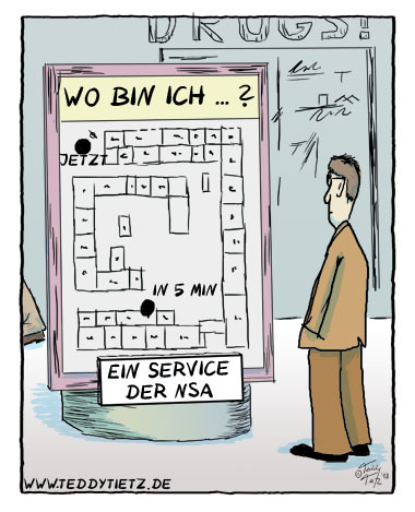 Teddy Tietz Cartoon der Kalenderwoche 40 - Wegweiser der NSA