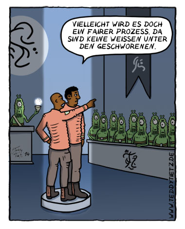 Teddy Tietz Cartoon der Kalenderwoche 41 - Alien Prozess