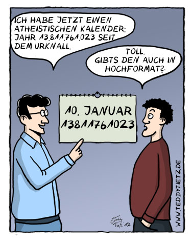 Teddy Tietz Cartoon der Kalenderwoche 2 - Atheistischer Kalender