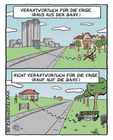 Teddy Tietz Cartoon der Kalenderwoche 1 - Erklärung der Bankenkrise