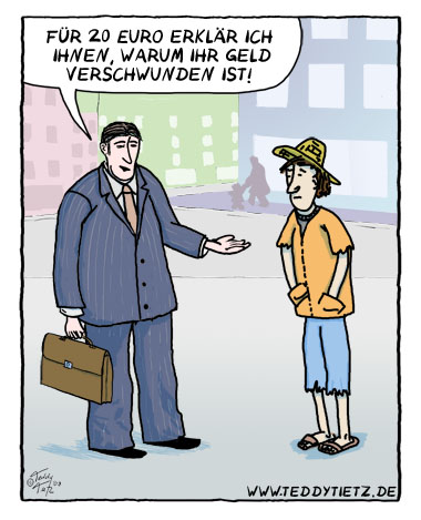 Teddy Tietz Cartoon der Kalenderwoche 4 - Banker erklärt Finanzkrise