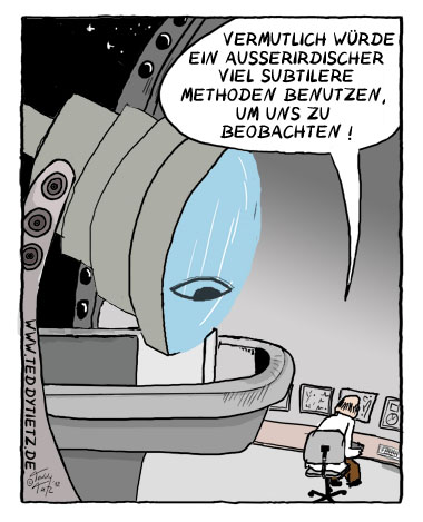 Teddy Tietz Cartoon der Kalenderwoche 36 - Beobachtung durch Ausserirdische