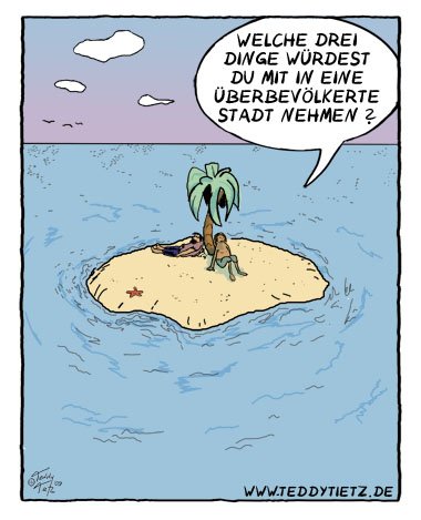 Teddy Tietz Cartoon der Kalenderwoche 37 - 2 Männer sinnieren auf einer Einsamen Insel