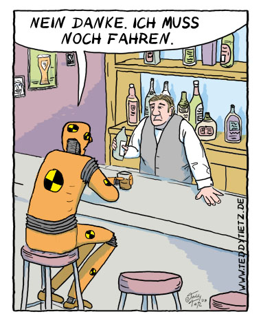 Teddy Tietz Cartoon der Kalenderwoche 40 - Dummy an der Bar trinkt nicht mehr