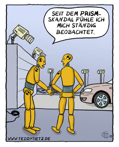 Teddy Tietz Cartoon der Kalenderwoche 29 - Dummy fühlt sich beobachtet