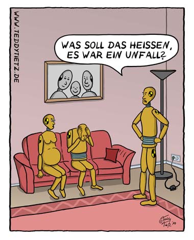 Teddy Tietz Cartoon der Kalenderwoche 3 - Unfall eines Dummys