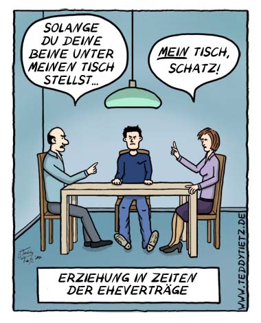 Teddy Tietz Cartoon der Kalenderwoche 20 - Erziehung in Zeiten der Eheverträge