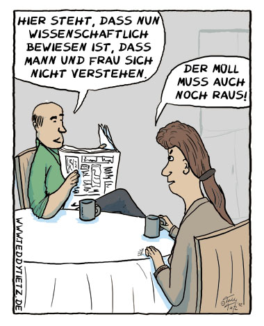 Teddy Tietz Cartoon der Kalenderwoche 28 - Empirische Forschung Mann und Frau