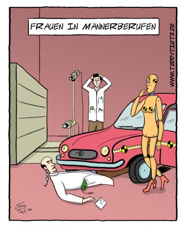 Teddy Tietz Cartoon der Kalenderwoche 16 - Weiblicher Dummy trifft die Mauer nicht.