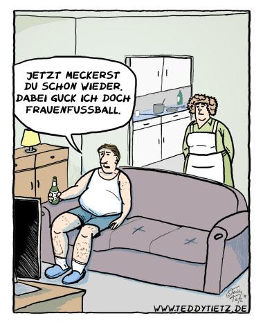 Teddy Tietz Cartoon der Kalenderwoche 17 - Frauenfussball im TV