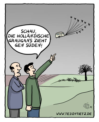 Teddy Tietz Cartoon der Kalenderwoche 43 - Höllandische Graugans zieht ins Winterquartier