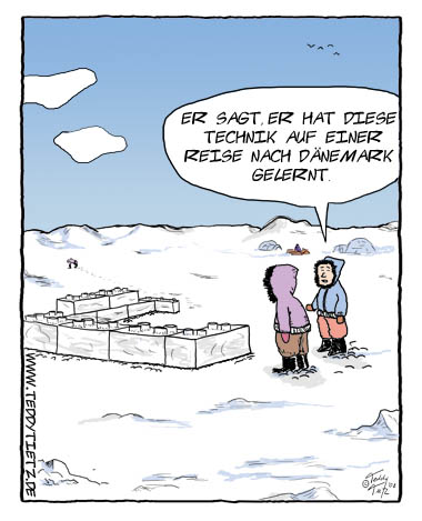 Teddy Tietz Cartoon der Kalenderwoche 47 - Iglu aus Lego-Steinen