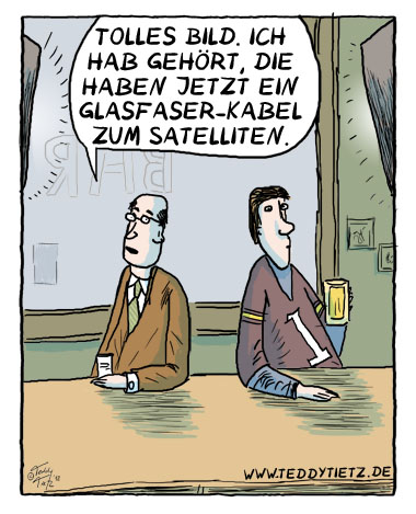 Teddy Tietz Cartoon der Kalenderwoche 46 - Glasfaserkabel zum Satelliten