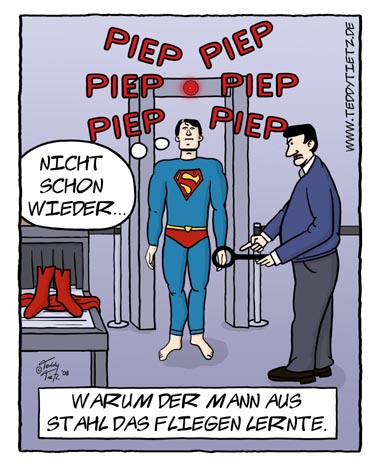 Teddy Tietz Cartoon der Kalenderwoche 33 - Superman am Flughafen