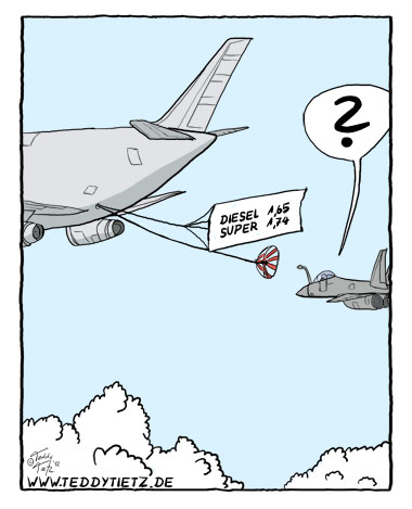 Teddy Tietz Cartoon der Kalenderwoche 16 - Hohe Benzinpreise auch im Flugverkehr