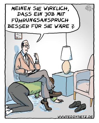 Teddy Tietz Cartoon der Kalenderwoche 12 - Patient beim Psychiater bekommt subtilen Hinweis auf seinen Berufswunsch