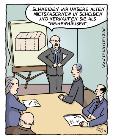 Teddy Tietz Cartoon der Kalenderwoche 33 - Erfindung des Reihenhauses