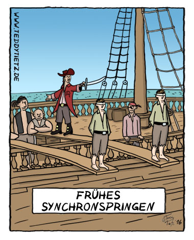 Teddy Tietz Cartoon der Kalenderwoche 32 - FrÃ¼hes Synchronspringen