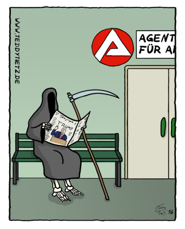 Teddy Tietz Cartoon der Kalenderwoche 46 - Der Tod wird arbeitslos