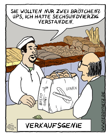 Teddy Tietz Cartoon der Kalenderwoche 45 - Verkaufsgenie