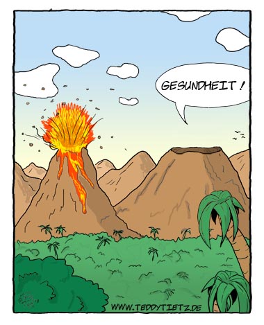 Teddy Tietz Cartoons Vulkan Wunscht Einem Anderen Speienden Vulkan Gesundheit